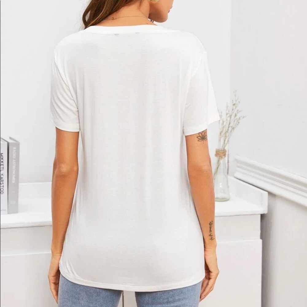 v neck tee shirt top white basic minimalist - Picture 7 of 8